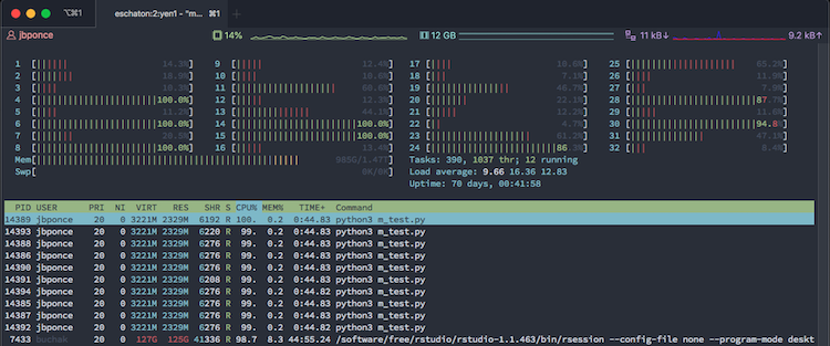 htop output for well-behaved code