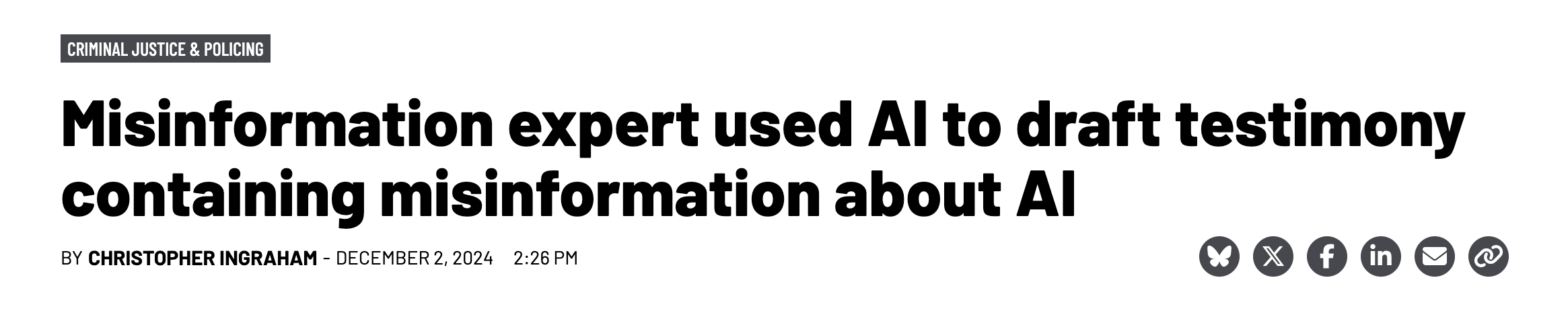 Minnesota Reformer headline: "Misinformation expert used AI to draft testimony containing misinformation about AI"